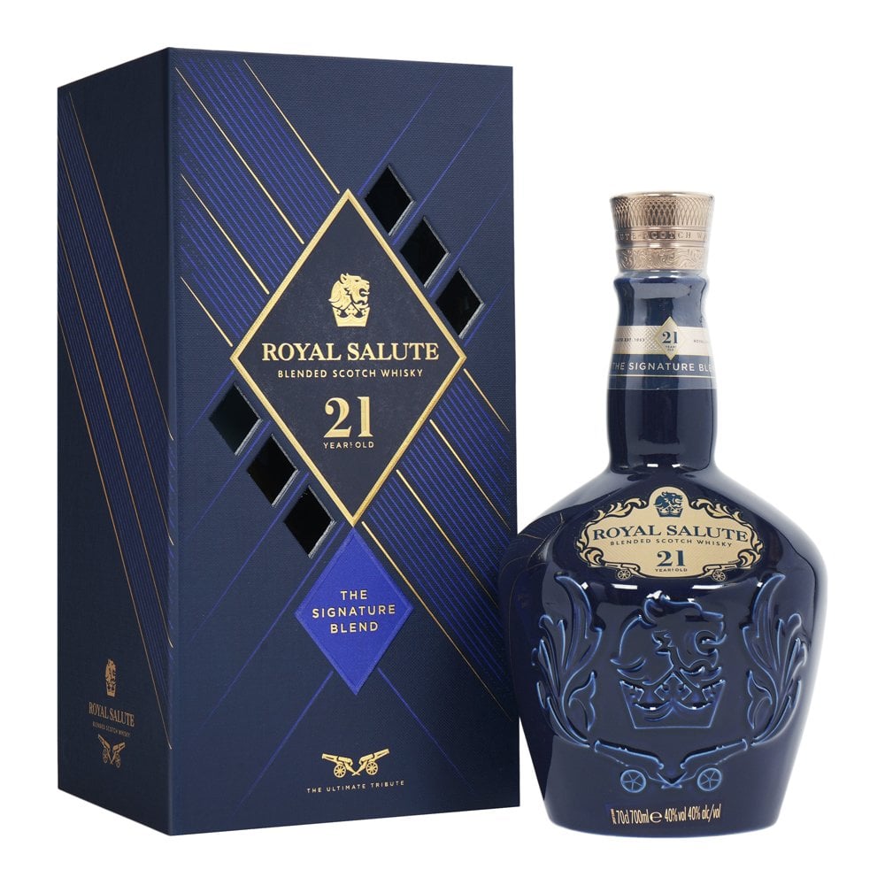 A bottle of Royal Salute 21 Year Old - Blue Decanter